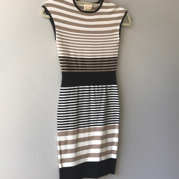 Torn by Ronny Kobo neutral fitted striped dress - Picture 5 of 7